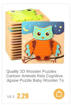 3D Wooden Puzzle Baby Montessori Toys Cartoon Animal Intelligence Wood Puzzles Early Learning Educational Toys for Children