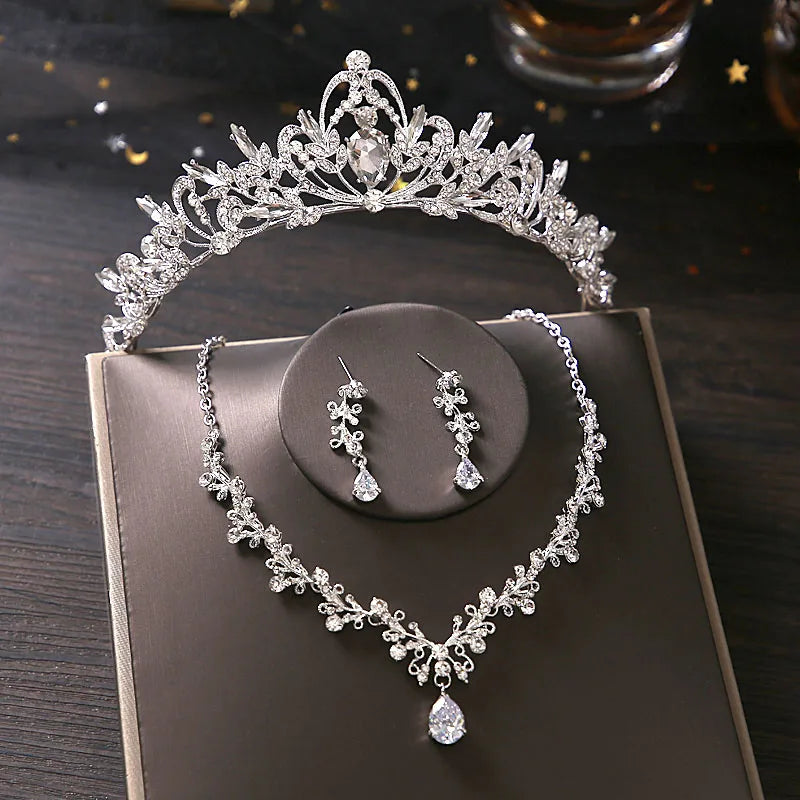 Bridal Jewelry Sets Bride Wedding Collection Set Wedding Accessories For Women Crown Tiara Necklace Earrings Indian Jewelry Set