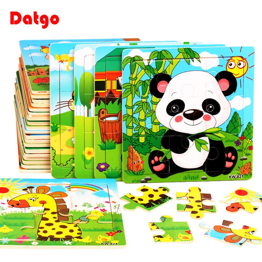 Hot Sale 16/9 PCS Wooden Kids Baby Wood Puzzles Cartoon Vehicle Animals Learning Jigsaw Educational Toys for Children Gift