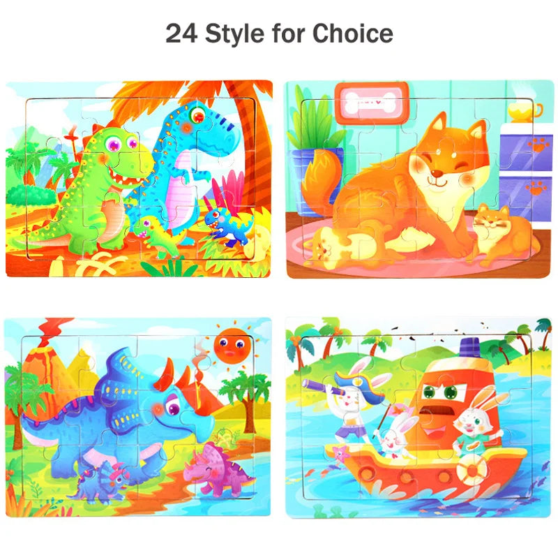 3D Wooden Puzzle Baby Montessori Toys Cartoon Animal Intelligence Wood Puzzles Early Learning Educational Toys for Children