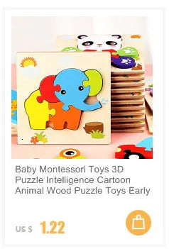 3D Wooden Puzzle Baby Montessori Toys Cartoon Animal Intelligence Wood Puzzles Early Learning Educational Toys for Children