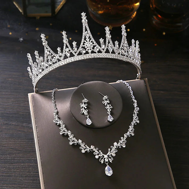 Bridal Jewelry Sets Bride Wedding Collection Set Wedding Accessories For Women Crown Tiara Necklace Earrings Indian Jewelry Set