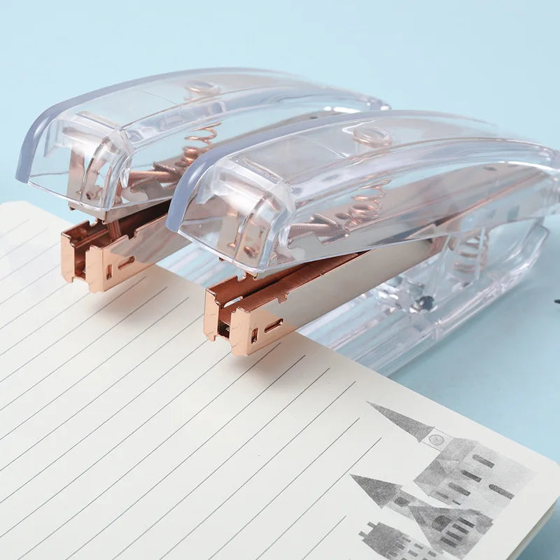 Rose Gold Color Stapler Set Acrylic Transparent Design Binder 24/6 Staples Stationery Office Binding Tools School Supplies F331