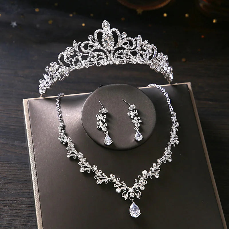 Bridal Jewelry Sets Bride Wedding Collection Set Wedding Accessories For Women Crown Tiara Necklace Earrings Indian Jewelry Set