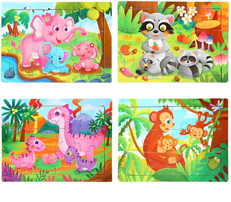 3D Wooden Puzzle Baby Montessori Toys Cartoon Animal Intelligence Wood Puzzles Early Learning Educational Toys for Children