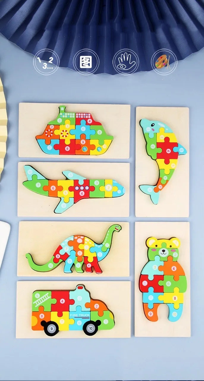 New Kid Jigsaw Board 3D Wooden For Toddlers Puzzle Tangram Cartoon Vehicle Animals Learning Educational Toys for Children Gifts