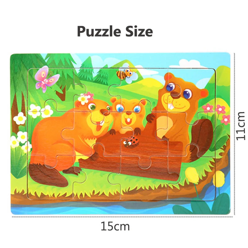 3D Wooden Puzzle Baby Montessori Toys Cartoon Animal Intelligence Wood Puzzles Early Learning Educational Toys for Children