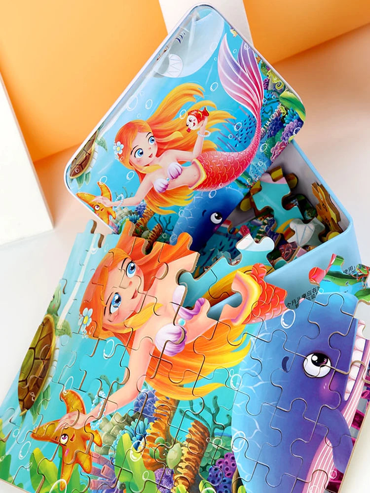 100 Pieces Wooden Toys Puzzle Kids Toy Cartoon Animal Wood Jigsaw Puzzles Child Early Educational Learning Toys for Children