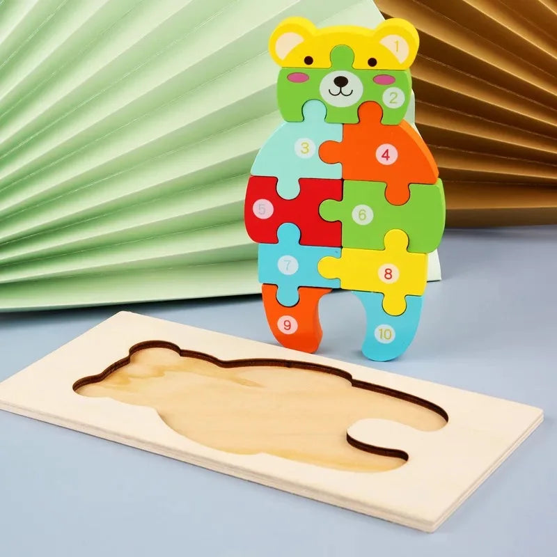 New Kid Jigsaw Board 3D Wooden For Toddlers Puzzle Tangram Cartoon Vehicle Animals Learning Educational Toys for Children Gifts