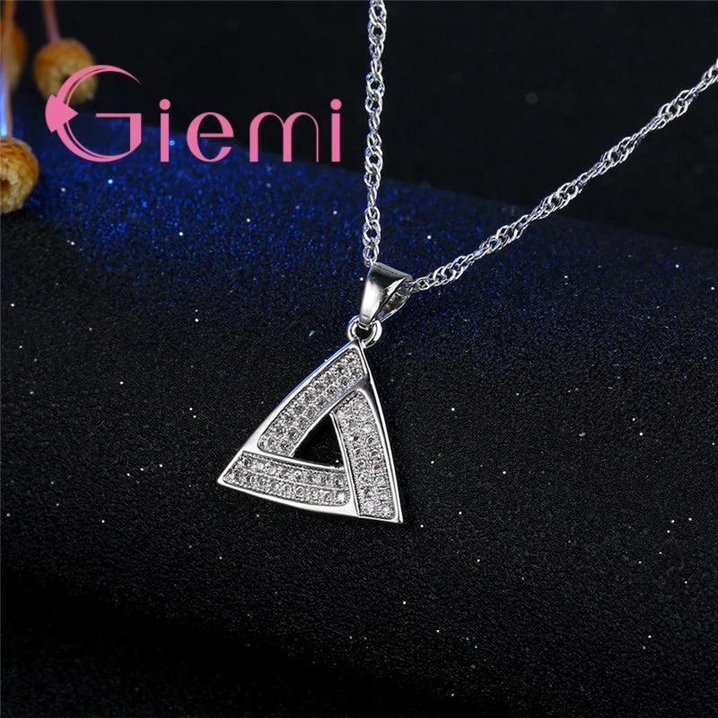 925 Silver Streling Silver Classic Triangle Necklace Earrings for Fashion Women Party Shopping Jewelry Set Cubic Zirconia