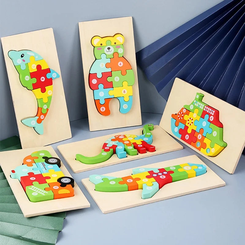 New Kid Jigsaw Board 3D Wooden For Toddlers Puzzle Tangram Cartoon Vehicle Animals Learning Educational Toys for Children Gifts