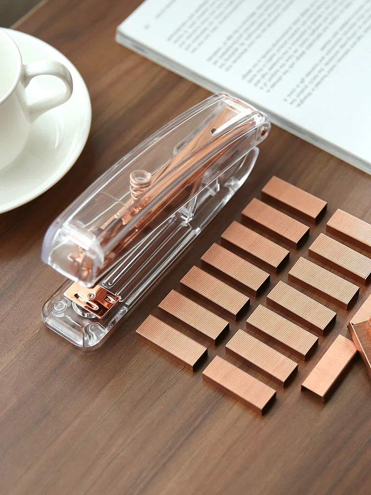 Rose Gold Color Stapler Set Acrylic Transparent Design Binder 24/6 Staples Stationery Office Binding Tools School Supplies F331