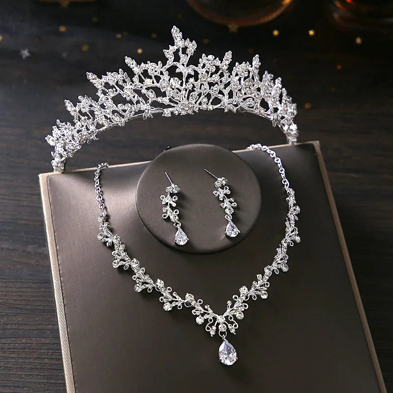 Bridal Jewelry Sets Bride Wedding Collection Set Wedding Accessories For Women Crown Tiara Necklace Earrings Indian Jewelry Set