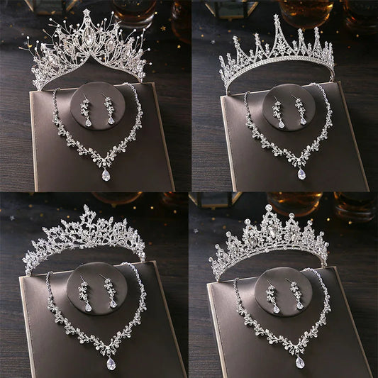 Bridal Jewelry Sets Bride Wedding Collection Set Wedding Accessories For Women Crown Tiara Necklace Earrings Indian Jewelry Set