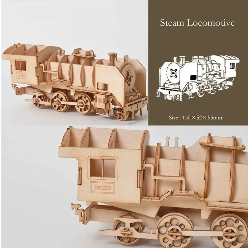 Laser Cutting DIY Sailing Ship Train Airplane Toys 3D Wooden Puzzle Toy Assembly Model Kits Desk Decoration for Children Kids