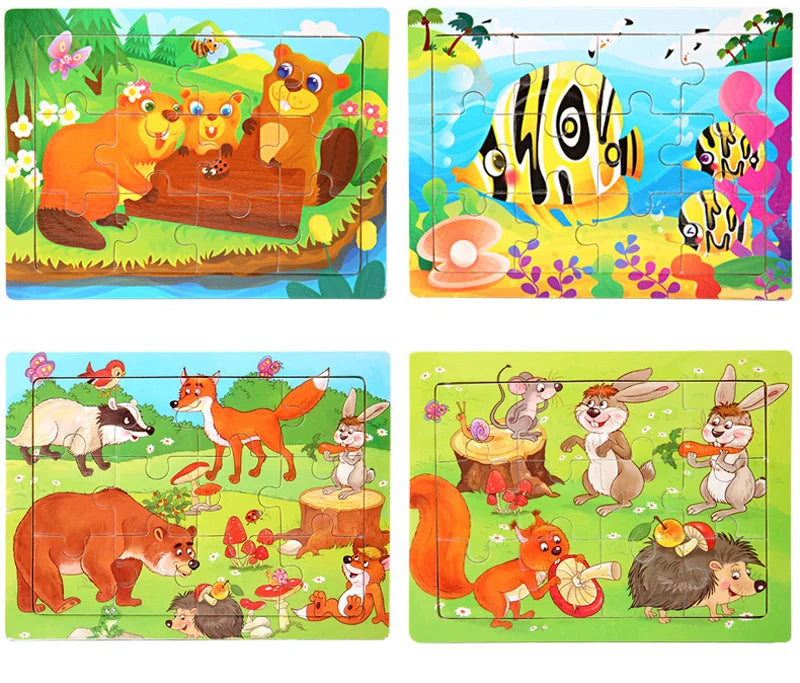 3D Wooden Puzzle Baby Montessori Toys Cartoon Animal Intelligence Wood Puzzles Early Learning Educational Toys for Children