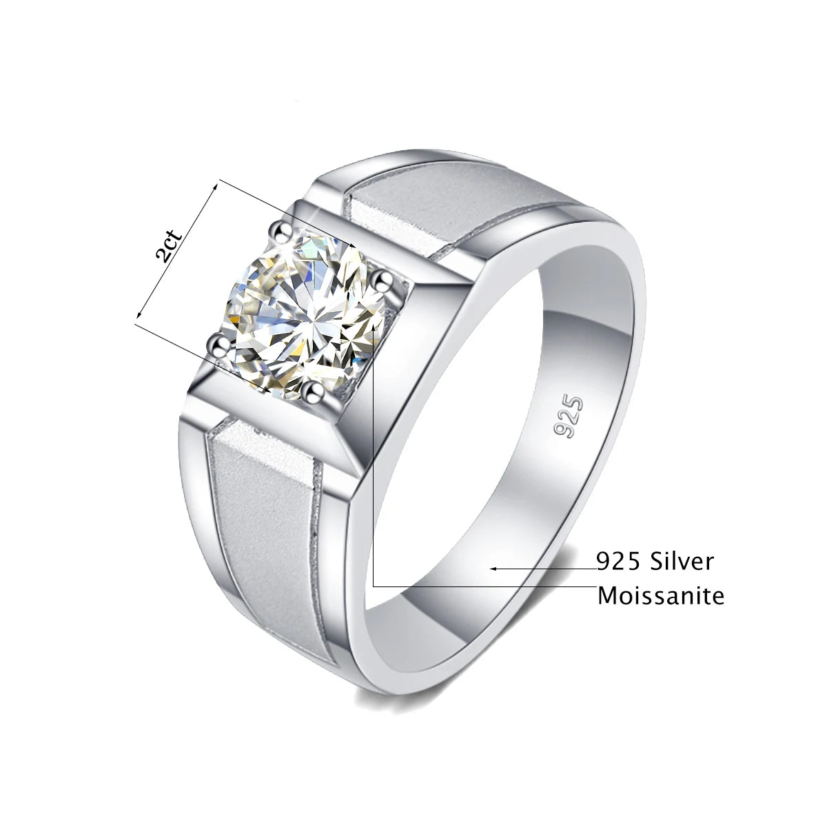 2 Carat Moissanite Rings For Men 925 Sterling Silver White Gold plated Engagement Wedding Mens Jewellery 2024 Trend Gift Female