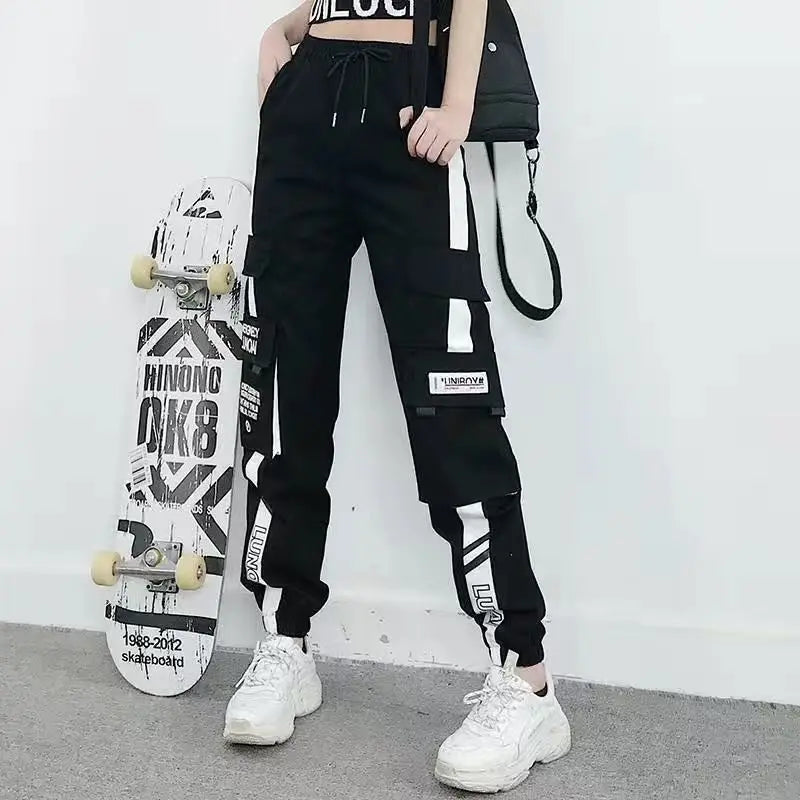 Black Gray Cargo Pants Womens Streetweear Fashion Big Pockets Joggers Sweatpants Baggy Tactical Trousers High Quality Wide Leg