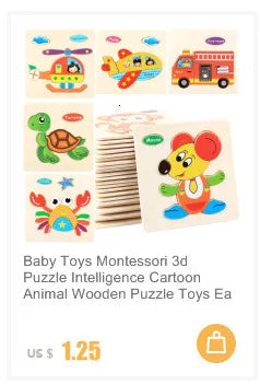 3D Wooden Puzzle Baby Montessori Toys Cartoon Animal Intelligence Wood Puzzles Early Learning Educational Toys for Children