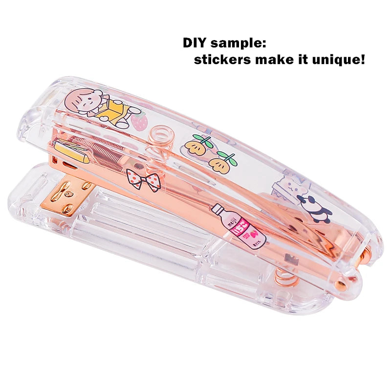 Rose Gold Color Stapler Set Acrylic Transparent Design Binder 24/6 Staples Stationery Office Binding Tools School Supplies F331