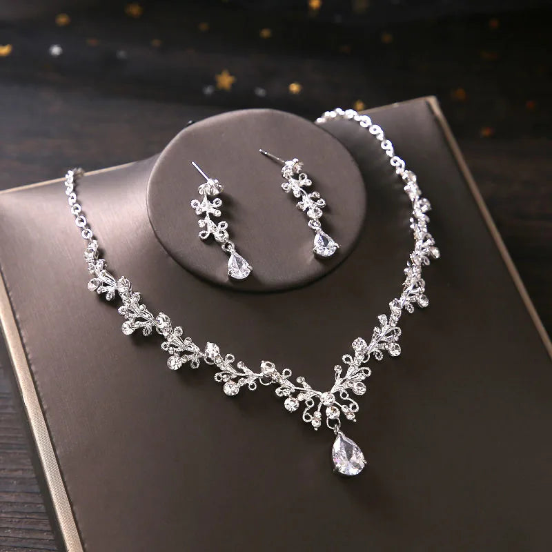 Bridal Jewelry Sets Bride Wedding Collection Set Wedding Accessories For Women Crown Tiara Necklace Earrings Indian Jewelry Set