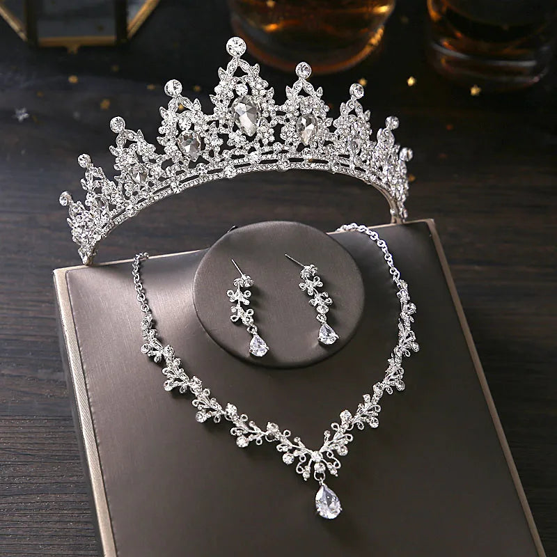 Bridal Jewelry Sets Bride Wedding Collection Set Wedding Accessories For Women Crown Tiara Necklace Earrings Indian Jewelry Set