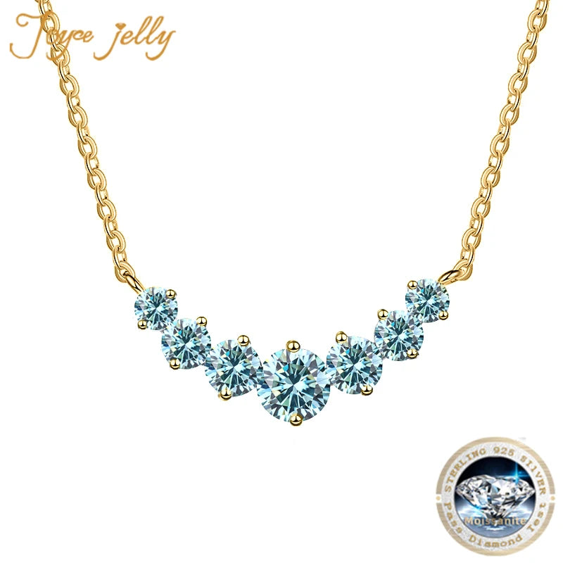 JoyceJelly All D VVS1 Moissanite Necklace For Women GRA Certified 18k Yellow Gold Plated 925 Sterling Sliver Wedding Fine Jewely