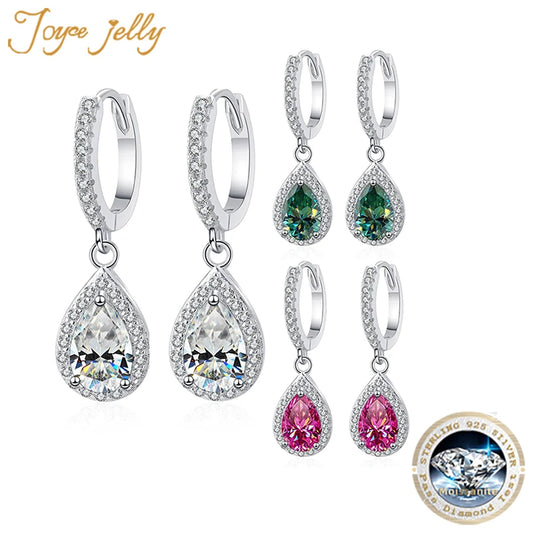 JoyceJelly 2ct GRA Pear Cut Moissanite Earrings For Women Sparkling gemstones Luxury high Quality S925 Sterling Silver Jewelry