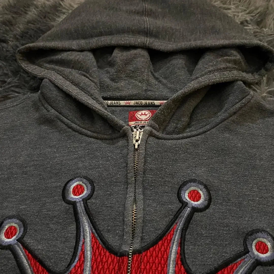 JNCO Hoodie Embroidered Pattern Zipper Pullover Men Women Streetwear Casual Sweatshirt Fashion Retro Hip Hop Rock Gothic Jacket