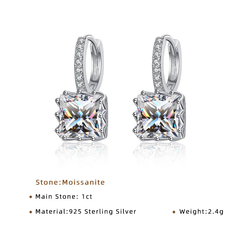 JoyceJelly 3 Color 1/2ct VVS D Princess Cut Moissanite Earrings For Women S925 Sterling Silver Lab Diamond Jewelry Anniversary