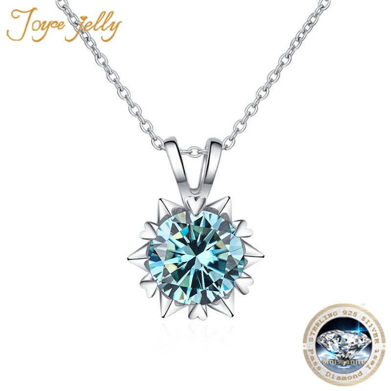 JoyceJelly Women's S925 Sterling Silver Necklace 1-2 carat D Color Moissanite With Certificate Snowflake Clavicle Chain Wedding