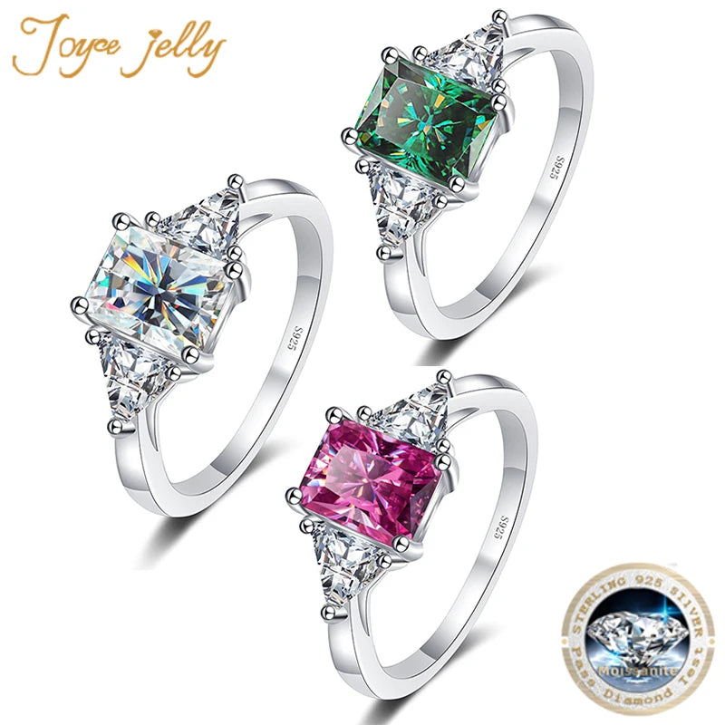 JoyceJelly 3CT Radiant Cut Emerald Cut Moissanite Diamond With GRA Female Luxury Fine Jewelry S925 Sterling Silver Ring Wedding