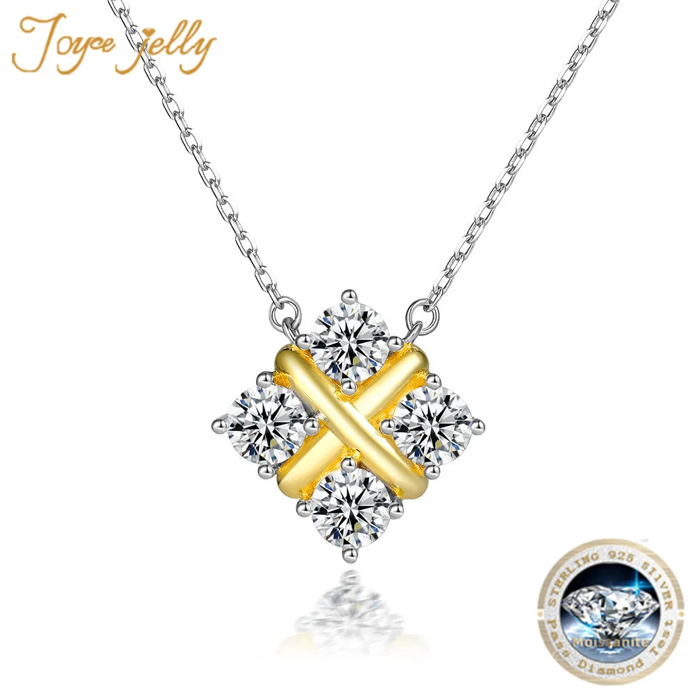 JoyceJelly S925 Sterling Silver 1.6CT Moissanite Necklace 4.5mm 0.4 Carat Round 8H8A Cut D Color VVS EX1 Charming Clavicle Chain