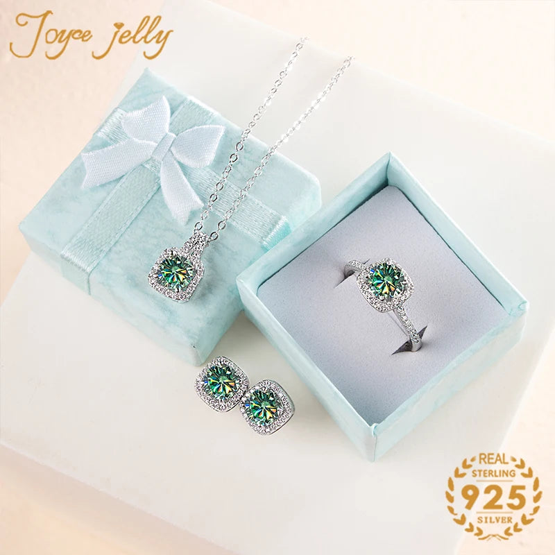 JoyceJelly Real Moissanite Jewelry Sets With Certificate 1 CT Blue Pink Color Moissanites Pass Dismond Test Jewerly Dating Gift