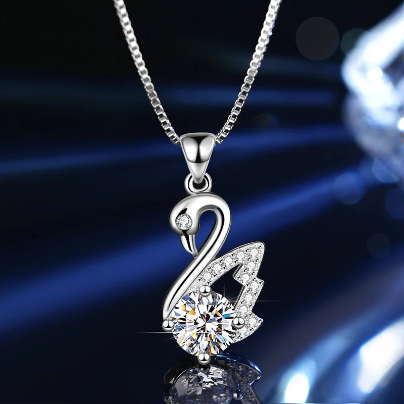 JoyceJelly 925 Sterling Silver Jewelry Women's Pendant Necklace 1 Carat Moissanite Created Diamond Fashion Swan Clavicle Chain