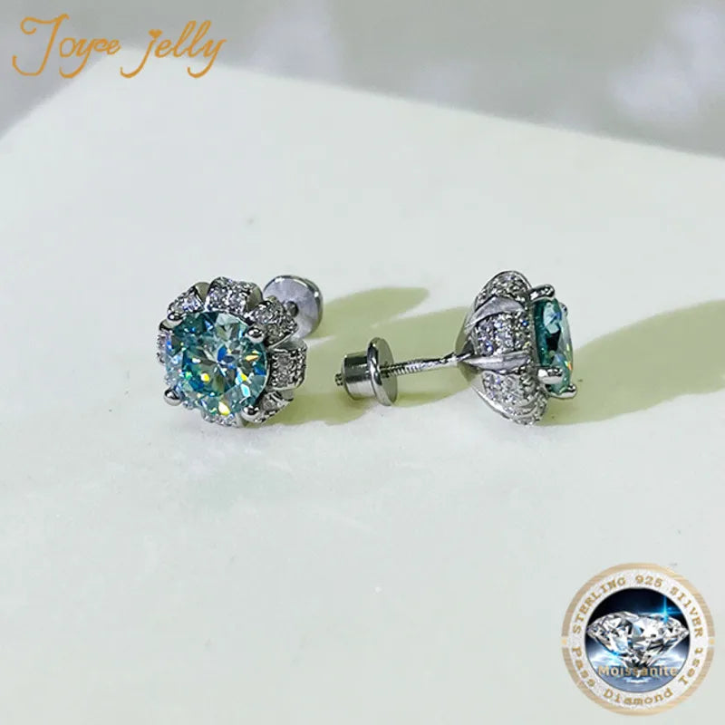 JoyceJelly 1carat D Color Round Moissanite Earrings For Women Wedding Sterling Silver 925 Jewelry Flower Shaped Female Ear Studs