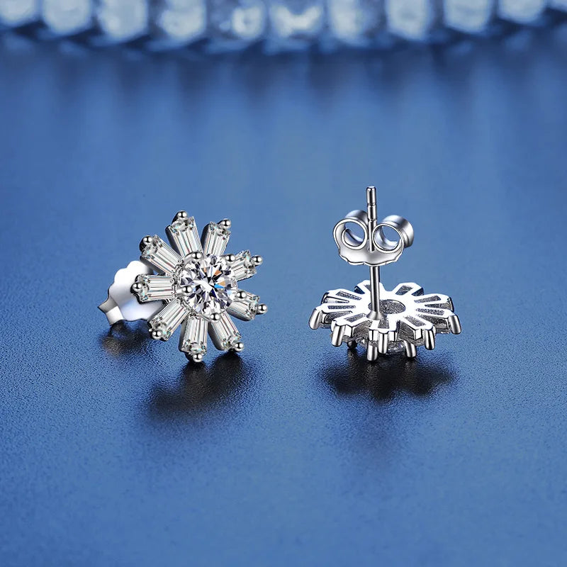 JoyceJelly Round 0.5ct Moissanite Earrings For Women Sterling Silver 925 Jewelry Sunflower Daisy Ear-studs For Girls Lovely Gift