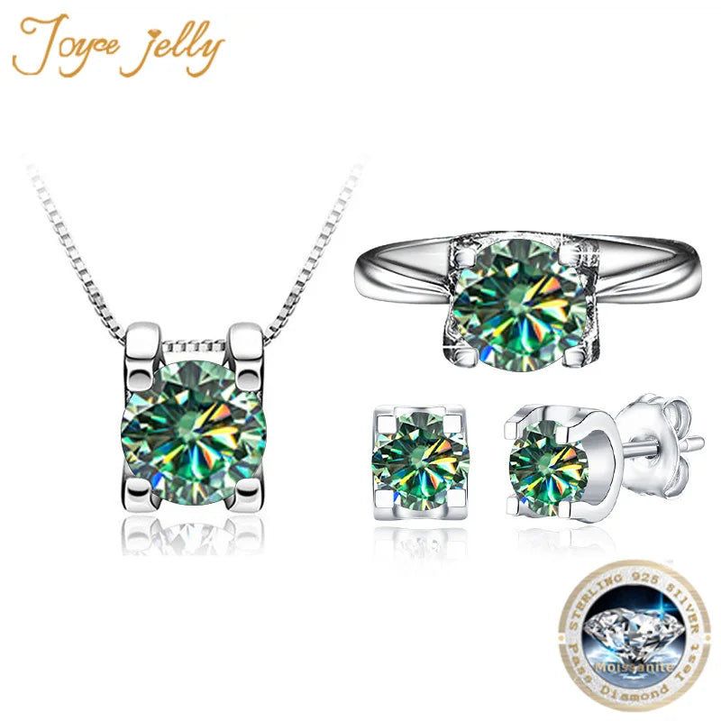 JoyceJelly 1ct D Color VVS Moissanite Jewelry Sets 925 Sterling Silver Earrings Ring Necklace Women's Wedding Three Piece Sets