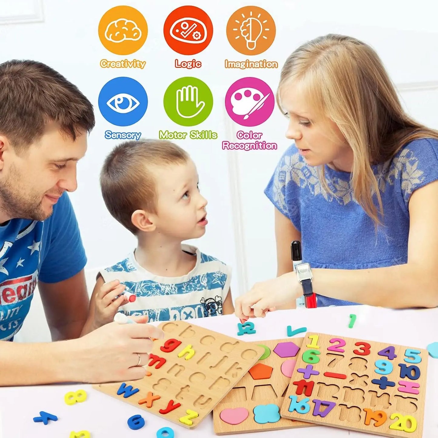 Wooden Puzzles for Children Alphabet Shape Number Puzzle Board Matching Game Educational Montessori Toys for Kid Baby 2 3 4 Year