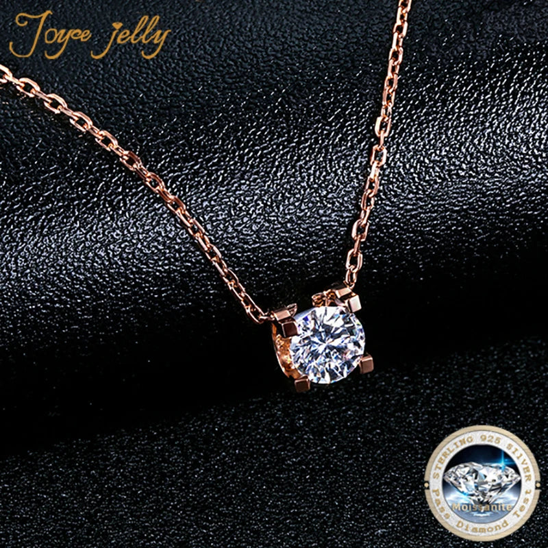 JoyceJelly 1 Carat Real Moissanite Pendant Necklace For Women 100% 925 Sterling Silver Wedding Party Bridal Fine Jewelry Gift