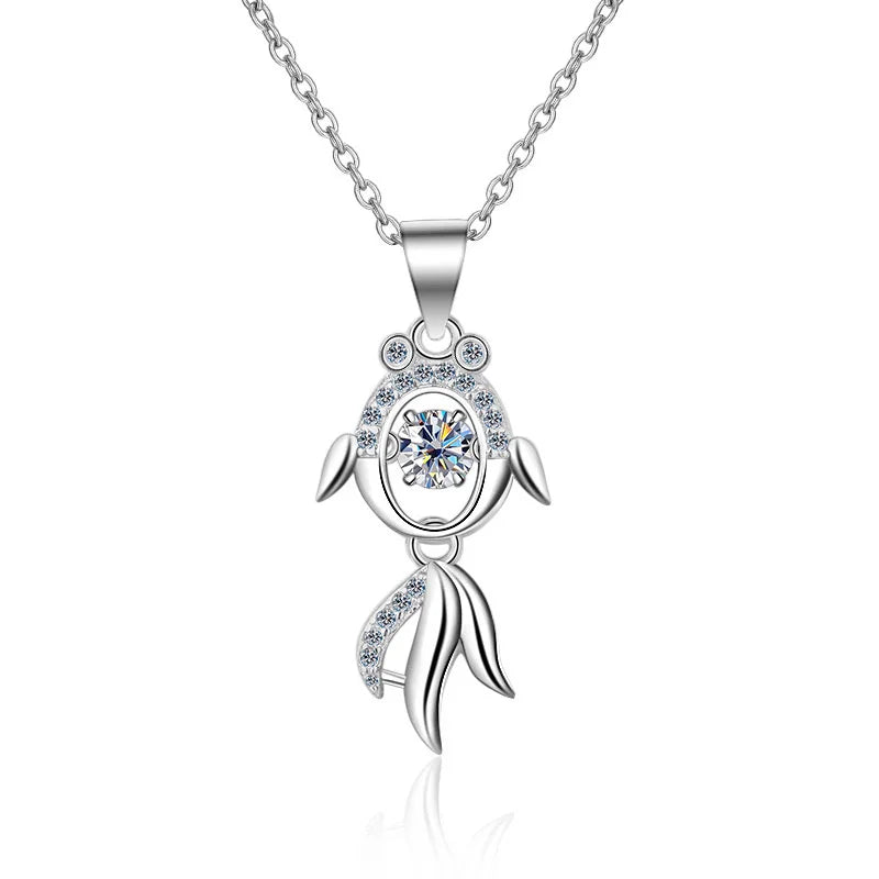 JoyceJelly 4MM 0.3CT Moissanite Diamond Necklace 925 Sterling Silver Jewelry Koi Fish Pendant For Women Girl Birthday Party Gift