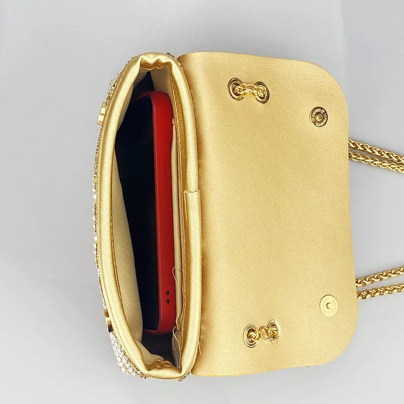 Exquisite Gold Purse Luxury Designer Handbags High Quality 2024 Triangle Designer Pearl Bag Color Contrast Evening Bags