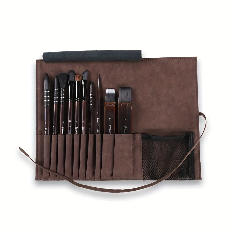 GIORGIONE 10pcs Master Level Paint Brush,  Imitation Squirrel Brush Hair Watercolor Brush Set, Matte Leather