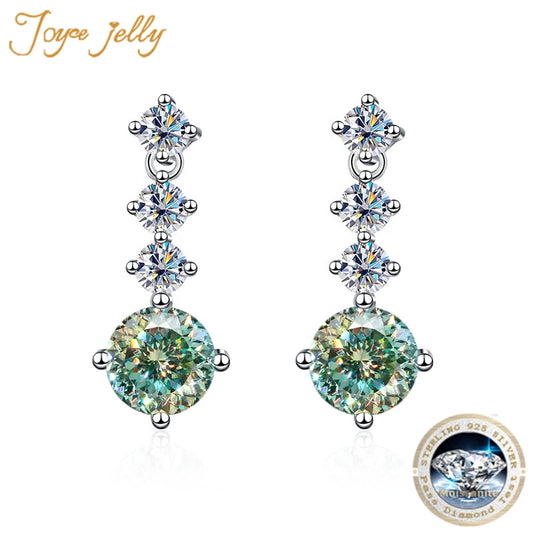 JoyceJelly S925 Sterling Silver Ear Studs Female 2.6cttw Full Moissanite Diamond Earrings 21 Color Choice Women's Luxury Jewelry