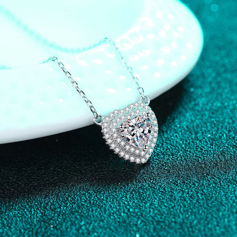 JoyceJelly Real 1CT Heart Moissanite Pendant Necklace For Women 100% 925 Sterling Silver Sparkling Wedding Party Fine Jewelry