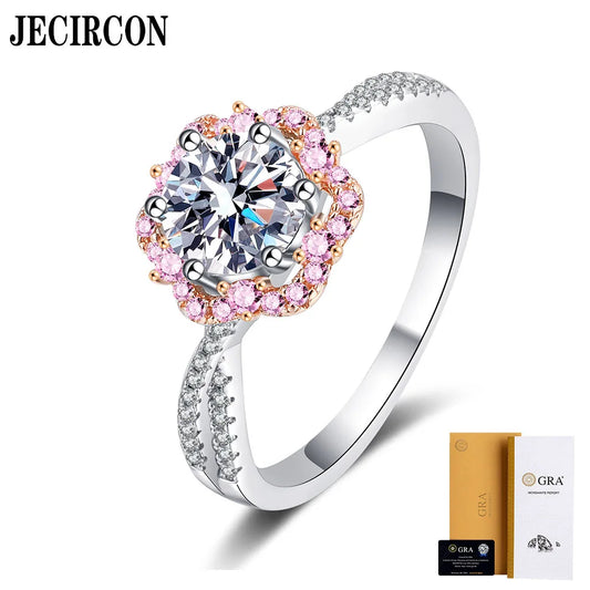 JECIRCON 925 Sterling Silver Moissanite Ring for Women Fashion Plum Blossom Plated PT950 Gold Luxury Diamond Wedding Party Band