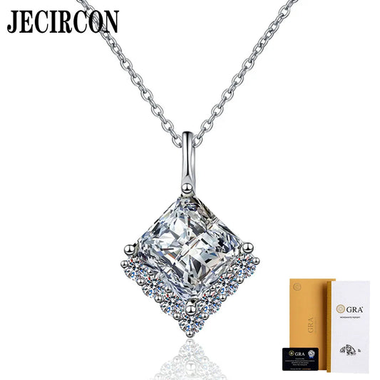 JECIRCON S925 Sterling Silver Necklace Female High-end Princess Sugar Cube Shaped Moissanite Diamond Pendant Jewelry 2ct 7x7mm