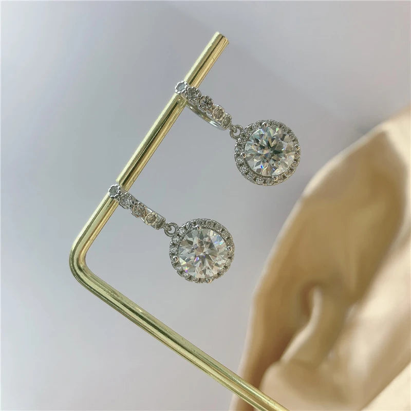 NeeTim 3ct Moissanite Diamond Drop Earrings for Women Lab Diamond 925 Sterling Silver with 18K Gold Plated Wedding Party Jewelry