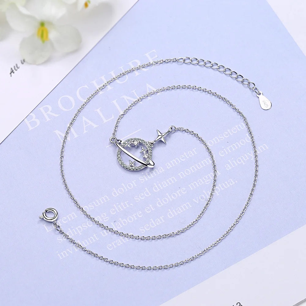 925 Stamp Silver Planet Star Zircon Necklaces For Women Luxury Designer Fine Jewelry Free Shipping Offers GaaBou Jewellery