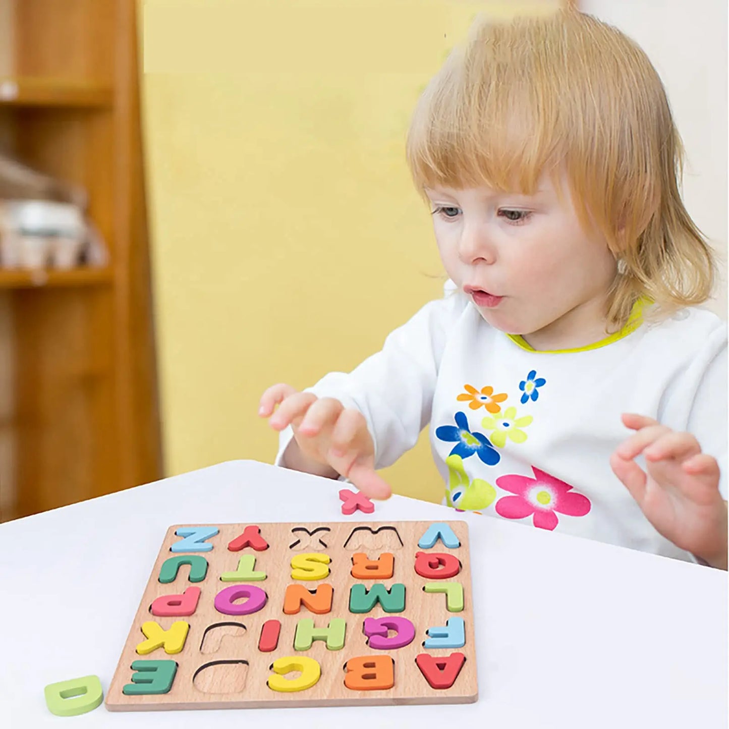 Wooden Puzzles for Children Alphabet Shape Number Puzzle Board Matching Game Educational Montessori Toys for Kid Baby 2 3 4 Year